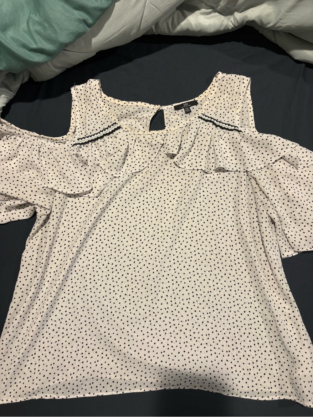 My Michelle Cream Cold-Shoulder Polka Dot Ruffle Blouse